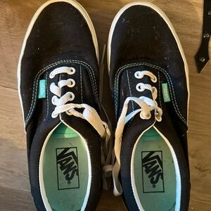 Vans Black and White Sneakers with Teal Accents